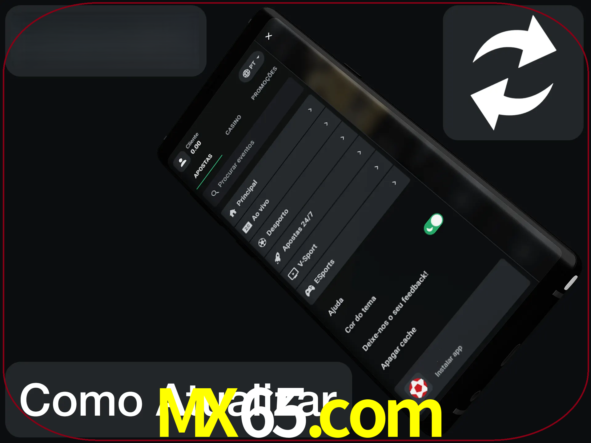 O aplicativo é atualizado automaticamente quando você faz o login.